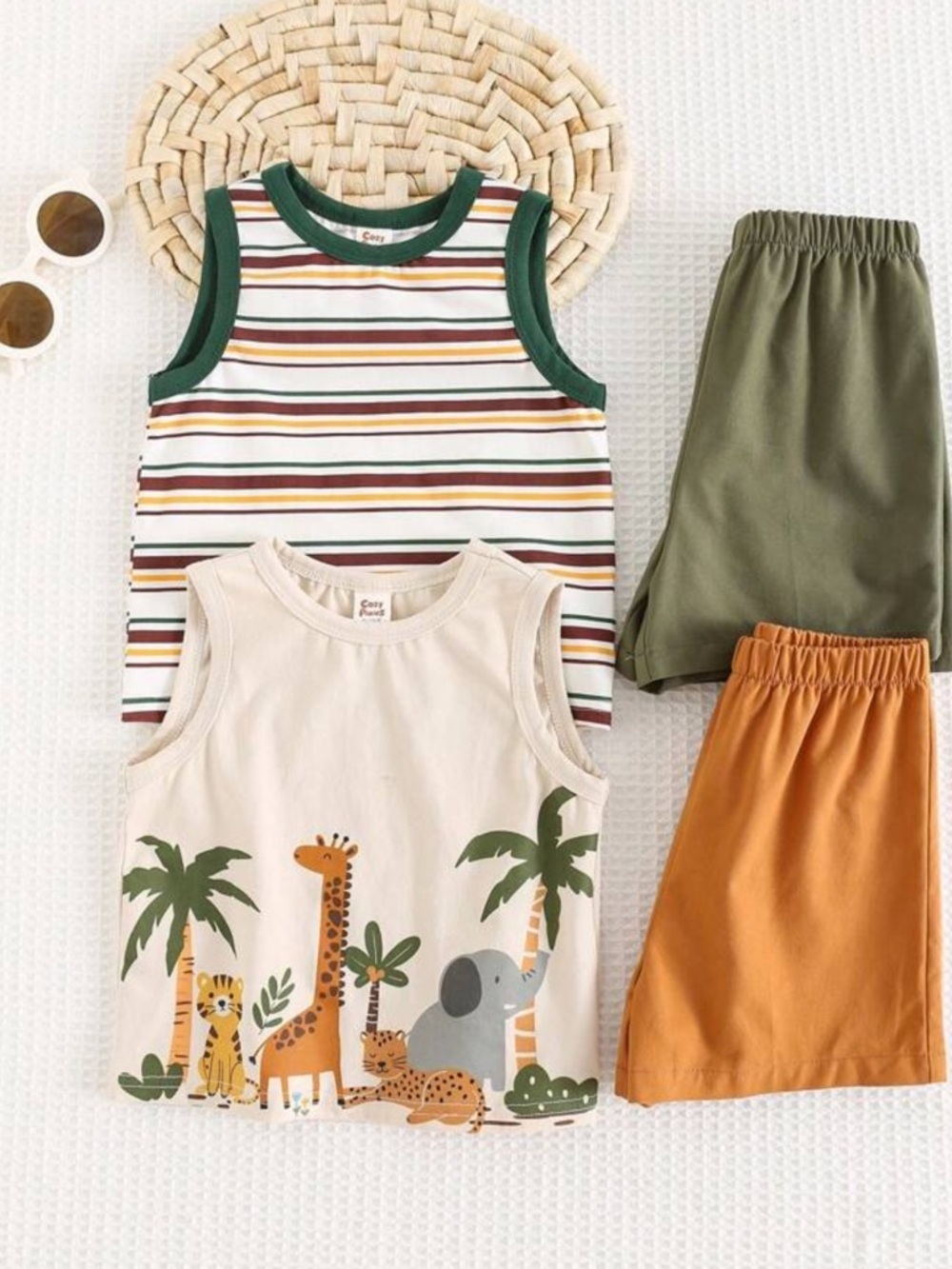 2 Pack Toddler Boy Safari Graphic Tank & Shorts Set - 12-18M - Picture 3 of 9